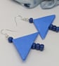   Blue triangle Japanese paper earrings