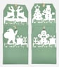 Handmade Christmas Gift Tags, Slide In Message Tags, Green Set of 4