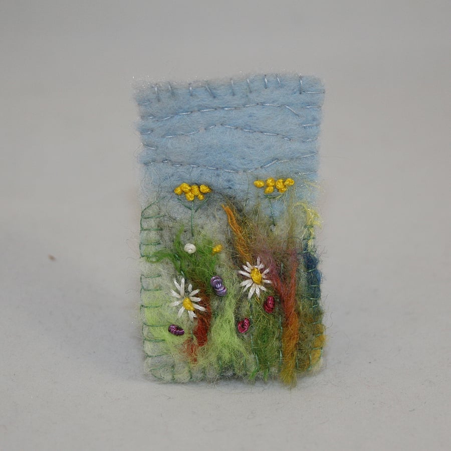 Embroidered and felted brooch - Meadow