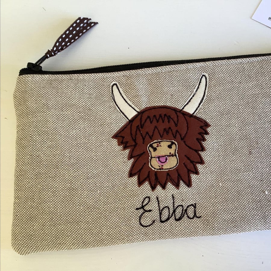 Custom Highland Cow Coo Cosmetic Bag - Personalised Makeup Pouch