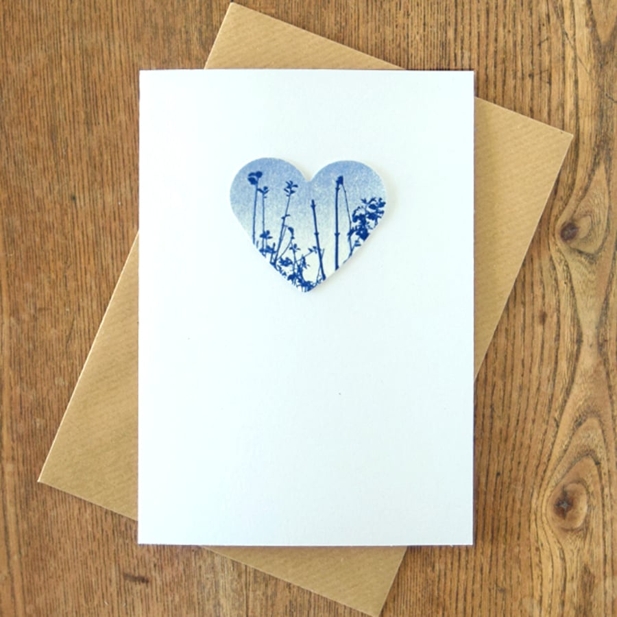 Meadow Heart Cyanotype Card