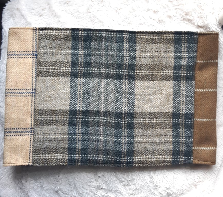 Mustard snood, Tweed wrap, Patchwork neckwarmer, Large snood, Wool wrap 