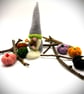 Handmade Needle-Felted Autumn Gardening Gonk Grey Coat & Hat Holding Flower Pot - Image 1