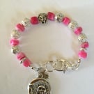 Barbie pink mother of pearl and Tibetan silver beaded bracelet 