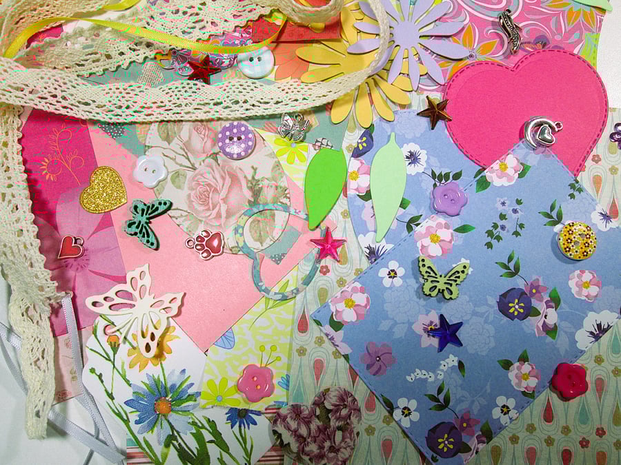 Assorted junk journal, scrapbooking card making papers and embellishments bundle