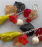 Autumnal Flower Earrings with Cultured Pearls, Serpentine, Green Quartz & Garnet - Image 1