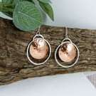 Earrings, Sterling Silver and Copper Moon Eclipse Dropper Earrings