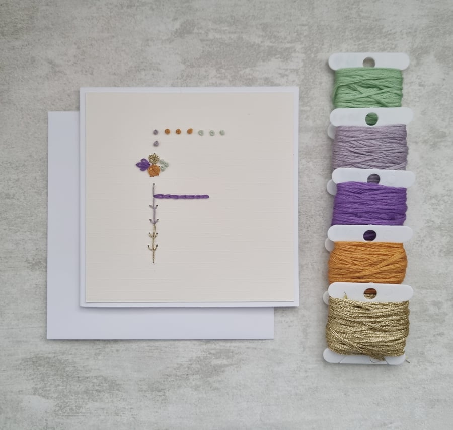 Letter F Embroidered Card, Personalised Bridesmaid Card, Birthday Keepsake