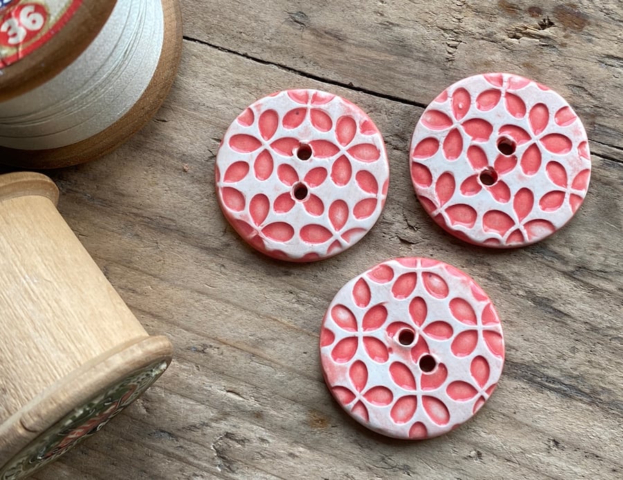 Set of 3 Handmade large Round Ceramic Buttons
