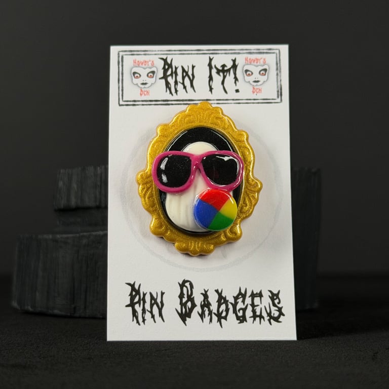 Pin It! Ghost Portrait Sunglasses Summerween Polymer Clay Pin Badge 