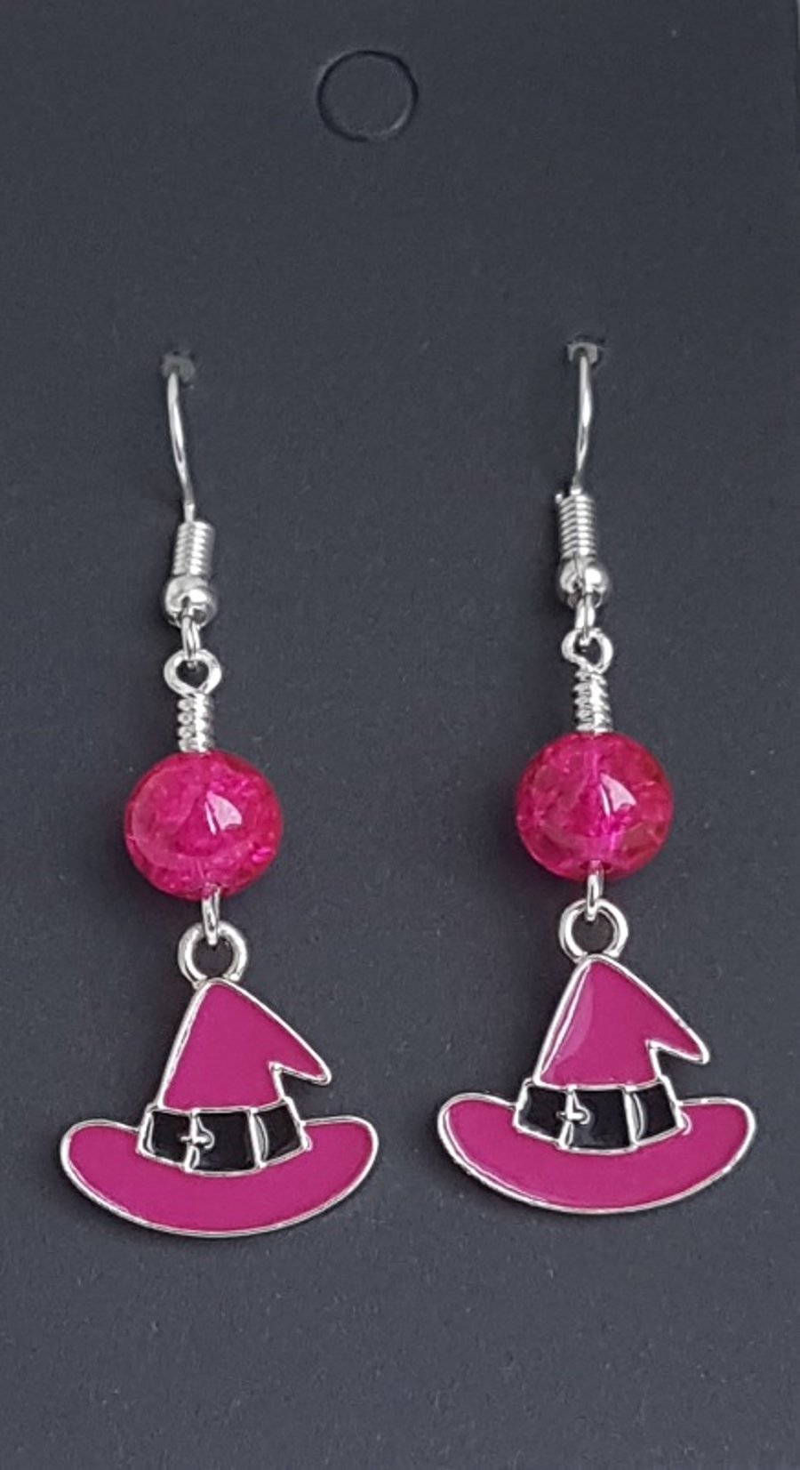 Gorgeous Pink Witches Hat Earrings.