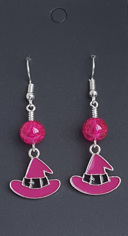 Gorgeous Pink Witches Hat Earrings.