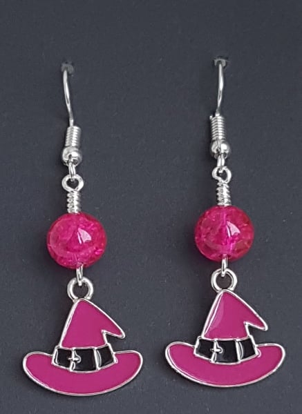 Gorgeous Pink Witches Hat Earrings.