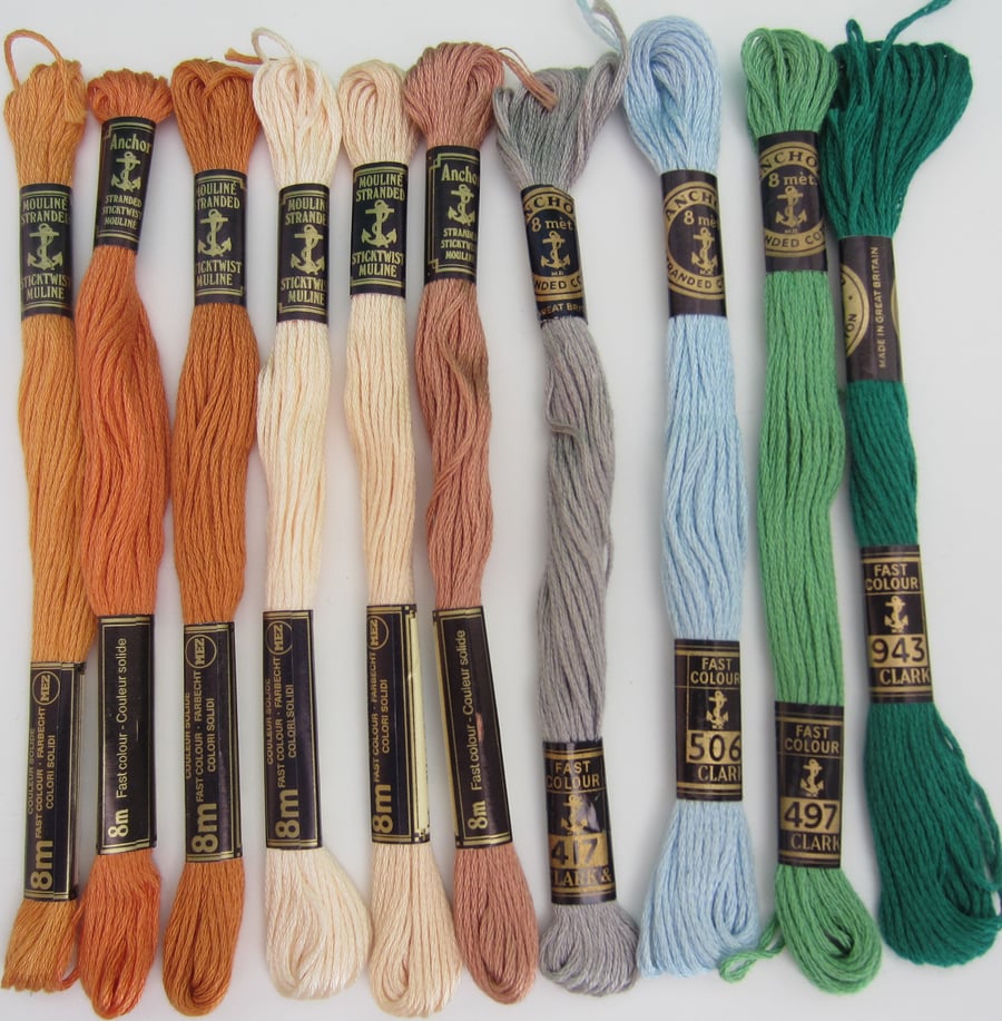 10 Skeins of Anchor Embroidery Threads - Assorted Colours