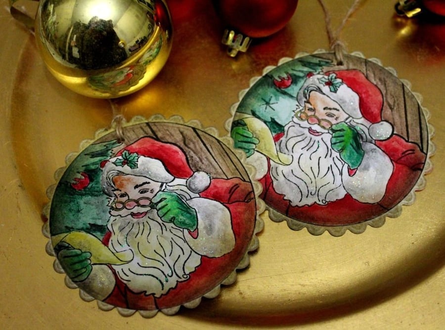 SANTA CHECKING HIS LIST - Vintage Style Christmas Gift Tags - Set of 8