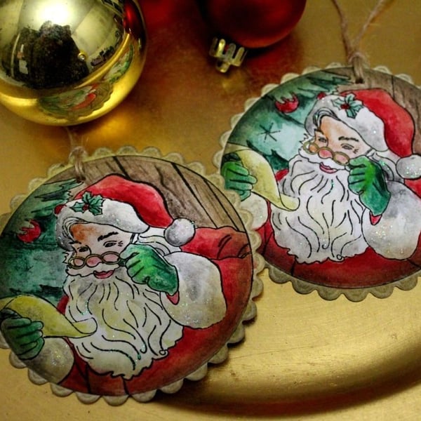 SANTA CHECKING HIS LIST - Vintage Style Christmas Gift Tags - Set of 8