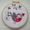 valentine's bird hoop embroidery