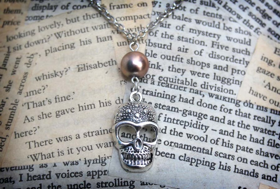Silver Skull Charm Bead Necklace