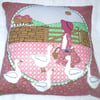 Little Goose girl with her five white geese cushion