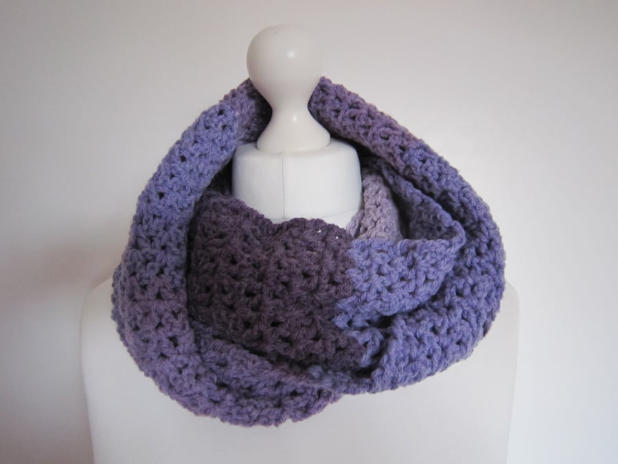 Crochet Lilac and Purple Infinity Scarf, Ladies Gift Idea, Crochet Scarf