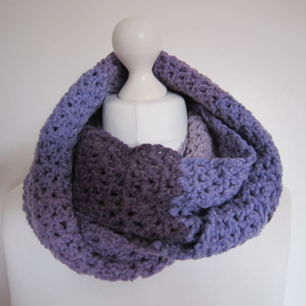 Crochet Lilac and Purple Infinity Scarf, Ladies Gift Idea, Crochet Scarf