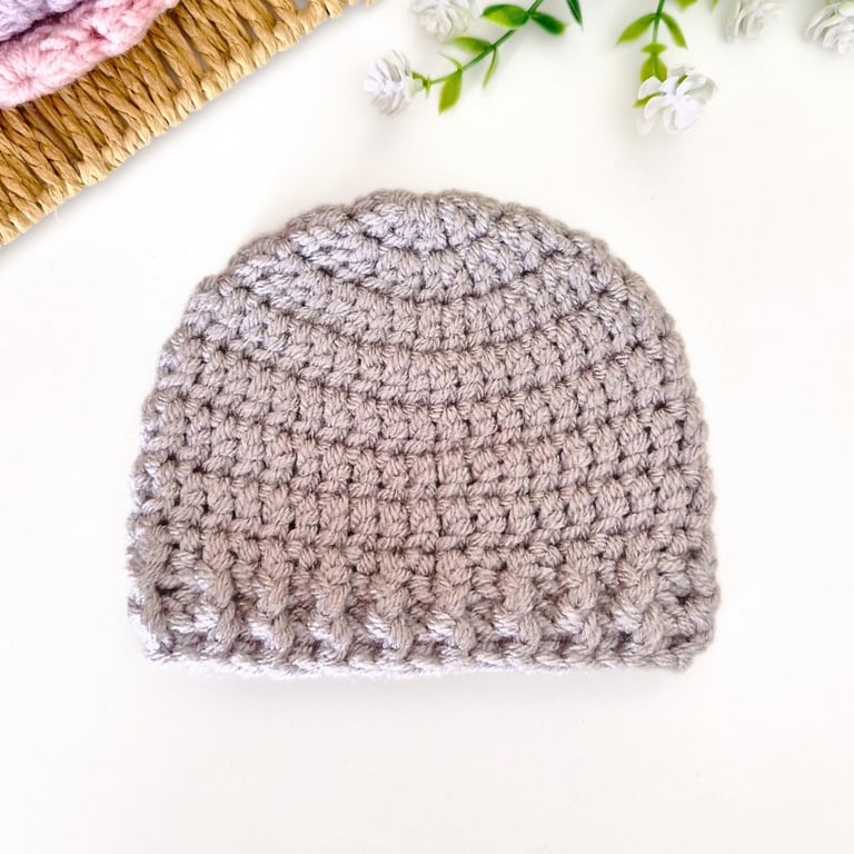 Crochet Baby Beanie – Newborn to Adult Sizes, Handmade Gift