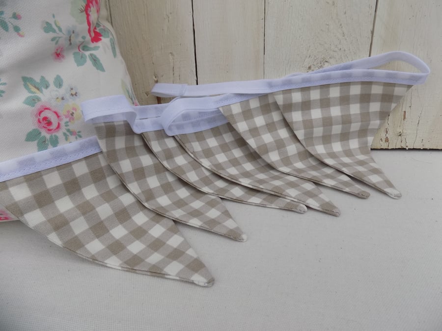 Handmade Quality Fabric Bunting Beige Gingham Cotton Duck Fabric