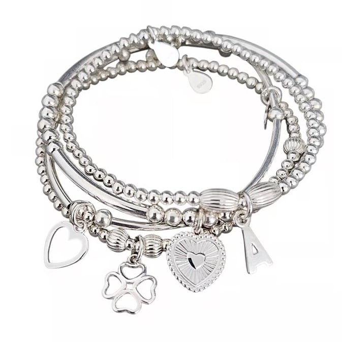 Sterling Silver Initial and Muti Charm Personalised Stretch Stacking Bracelets