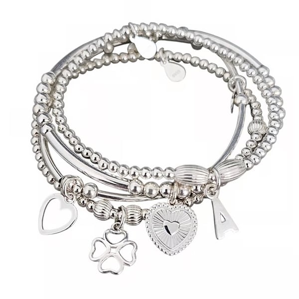 Sterling Silver Initial and Muti Charm Personalised Stretch Stacking Bracelets