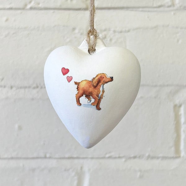 Working Cocker Spaniel Red Ceramic Heart Bauble