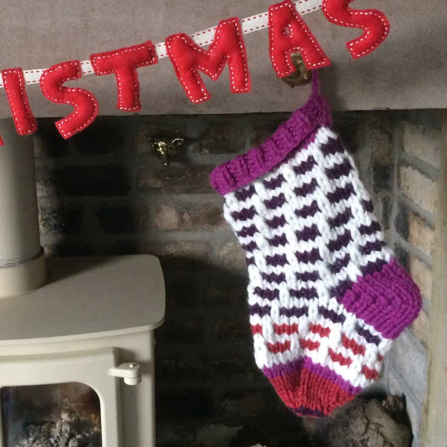 Hand Knitted Christmas Stocking REDUCED
