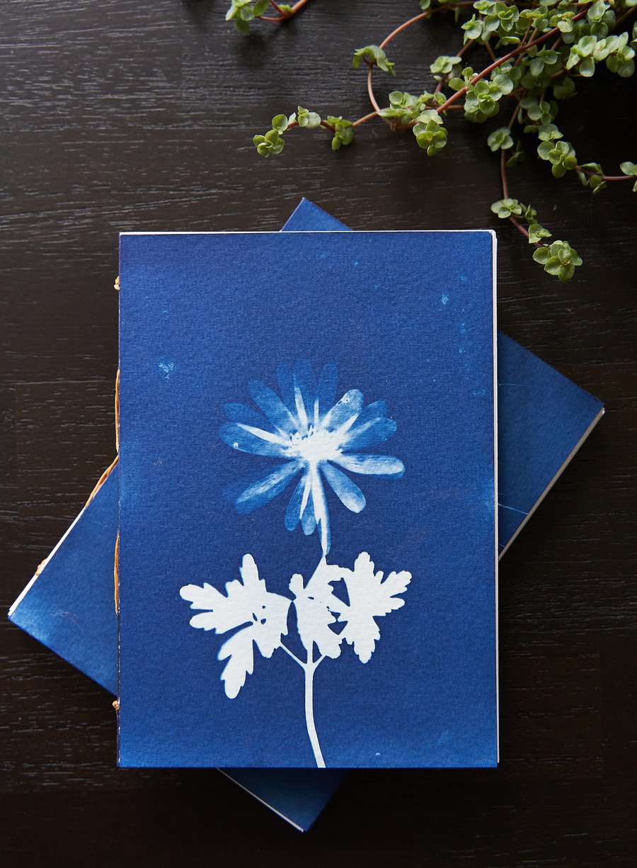 Handmade original cyanotype notebooks size A6 or 4.1x5.8 inches - flowers