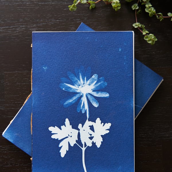 Handmade original cyanotype notebooks size A6 or 4.1x5.8 inches - flowers