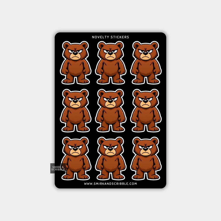 Funny Vinyl Sticker Sheet For Adults - Grumpy Bear