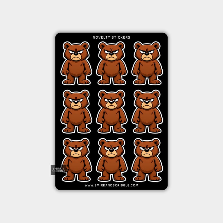 Funny Vinyl Sticker Sheet For Adults - Grumpy Bear
