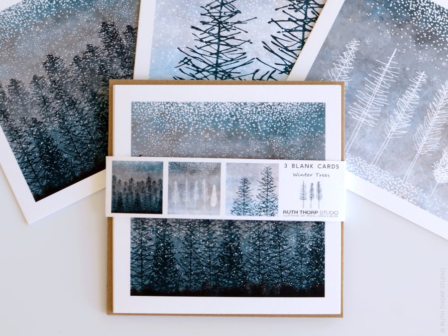 Winter Trees Greeting Cards pack of 3 blank illustrated cards