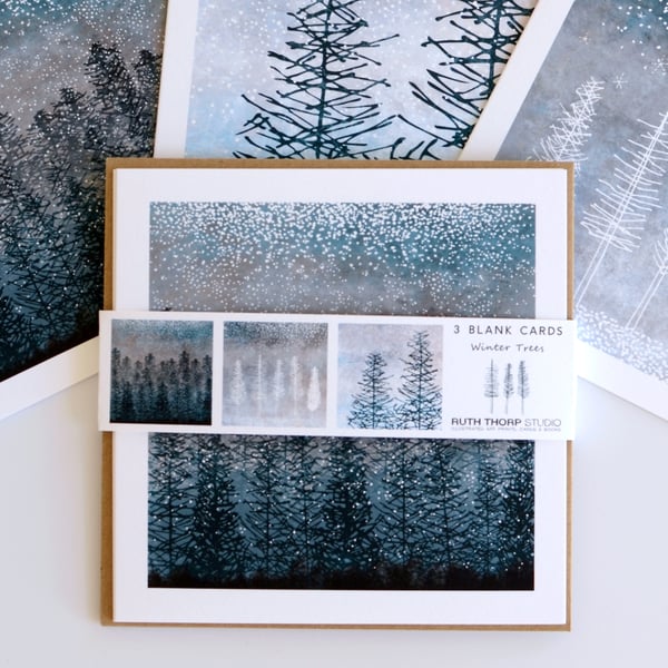 Winter Trees Greeting Cards pack of 3 blank illustrated cards