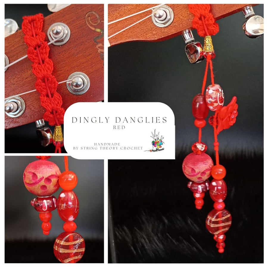 Red Dingly Dangly   Ukulele Headstock Wrap