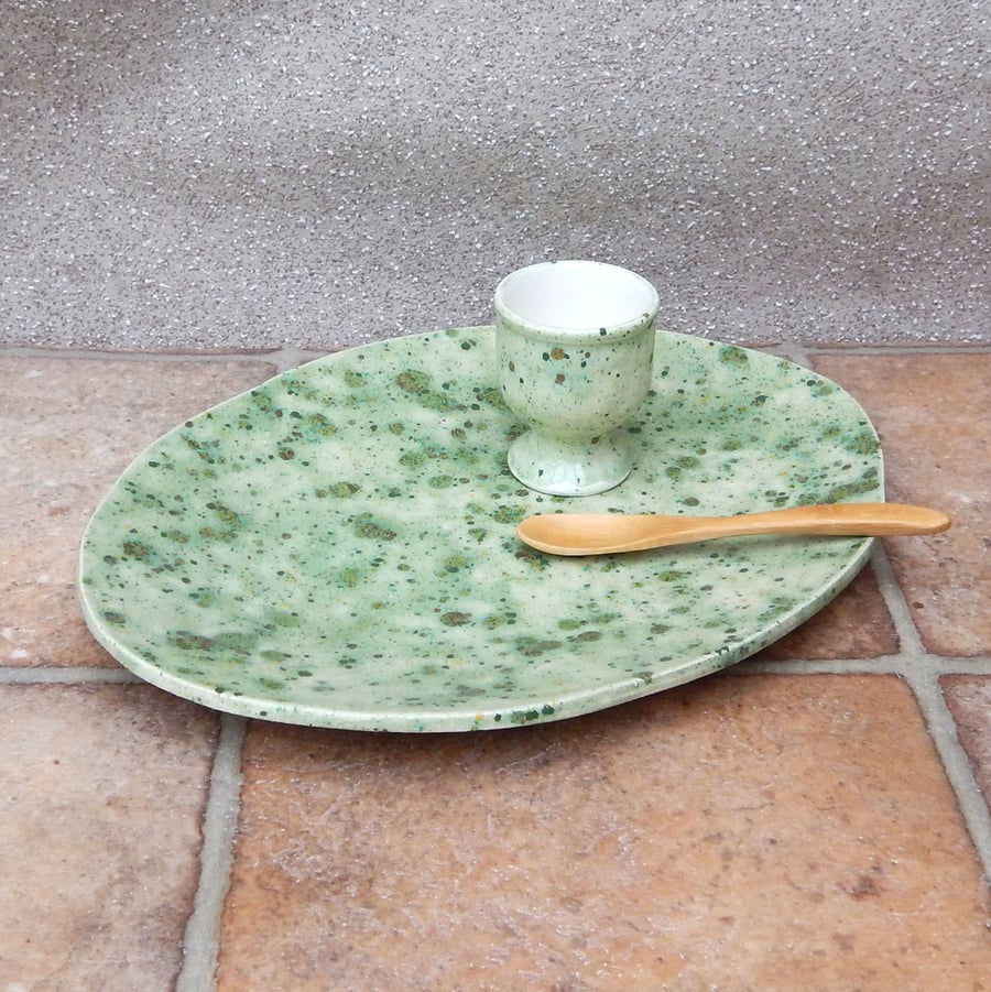 Breakfast egg cup and plate set handmade pottery