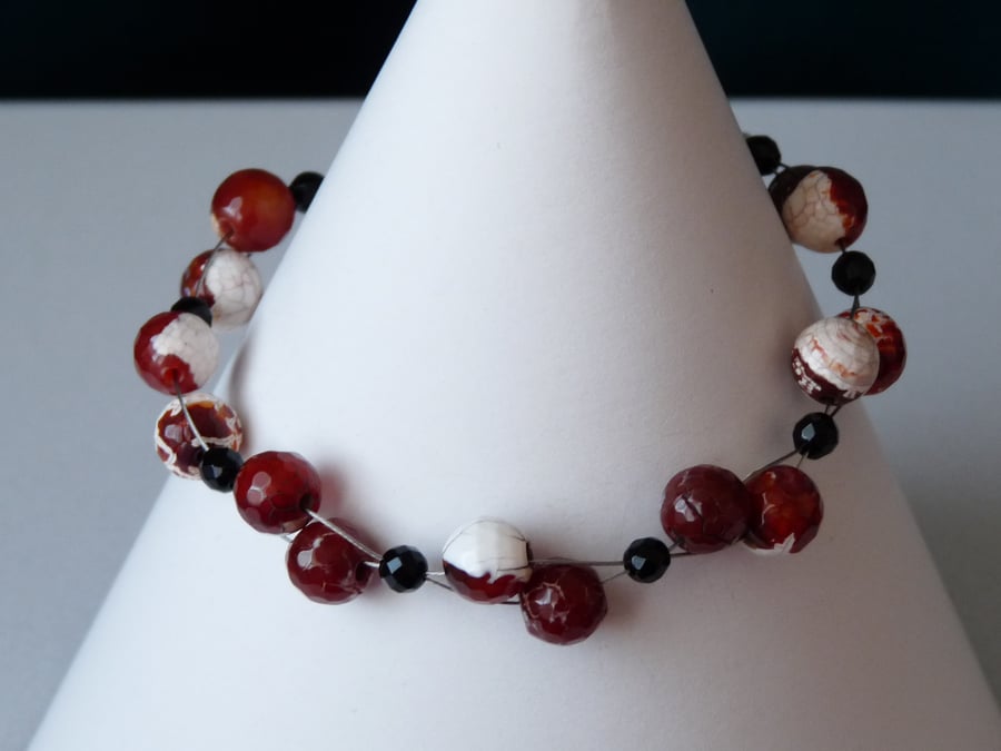 Fire Agate Bracelet - Genuine Gemstone - Sterling Silver