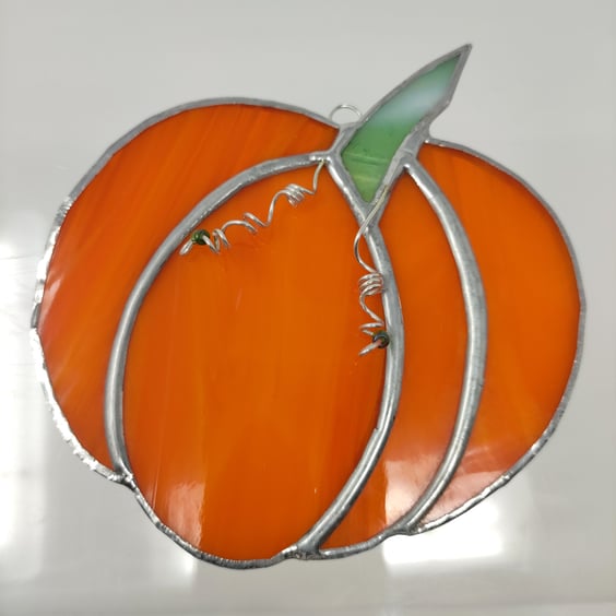 Stained glass orange pumpkin copperfoil suncatcher