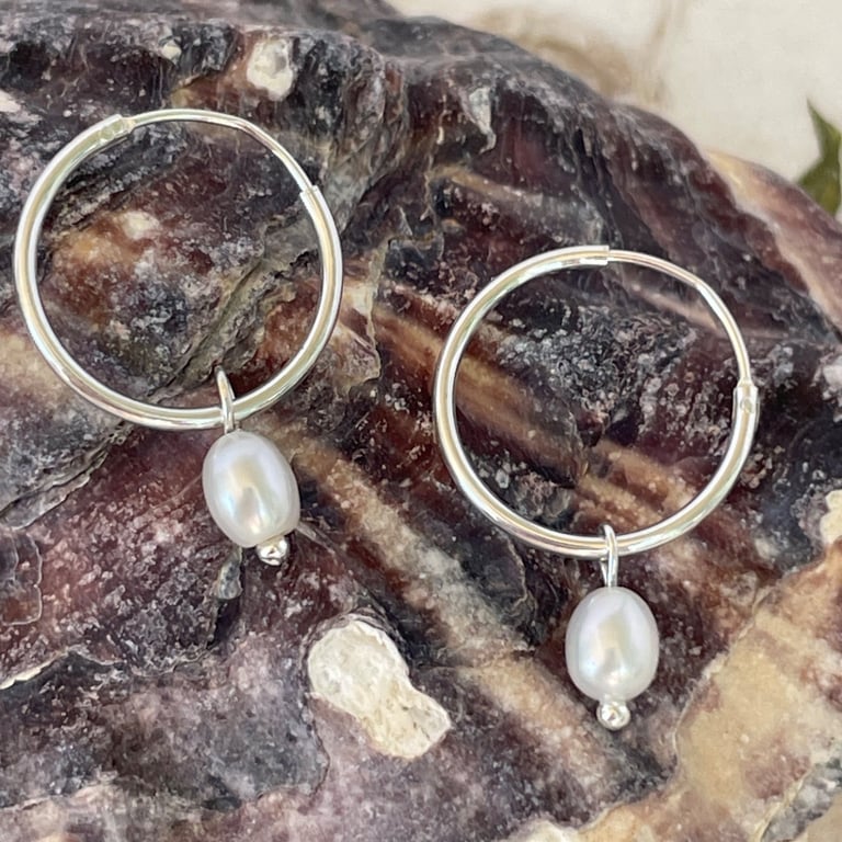 Fresh Water Pearls Silver Hoops
