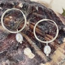 Fresh Water Pearls Silver Hoops