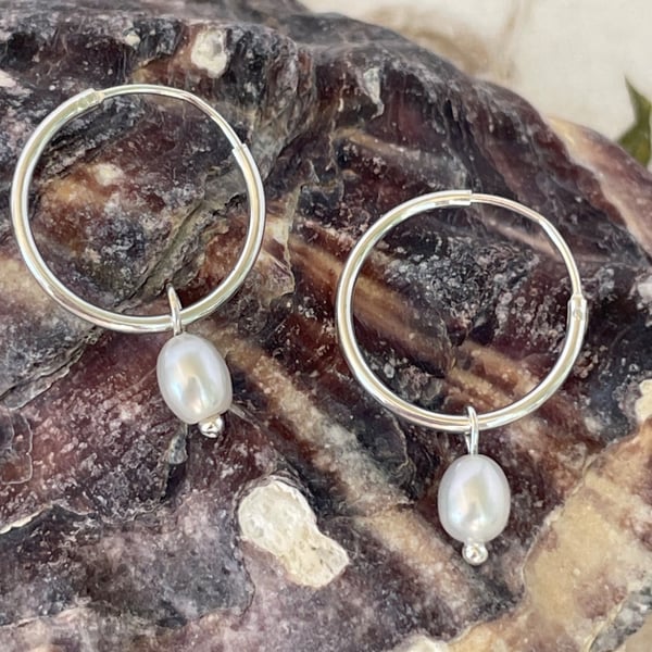 Fresh Water Pearls Silver Hoops