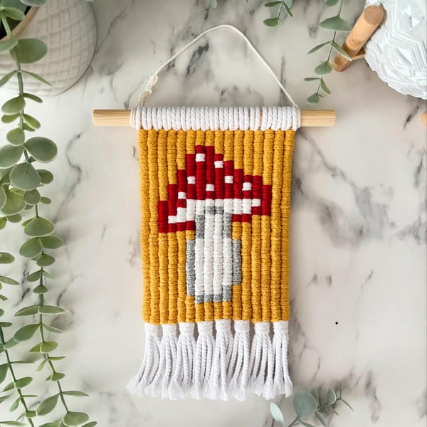 Toadstool Macrame Wall Hanging – Handmade Woodland Decor