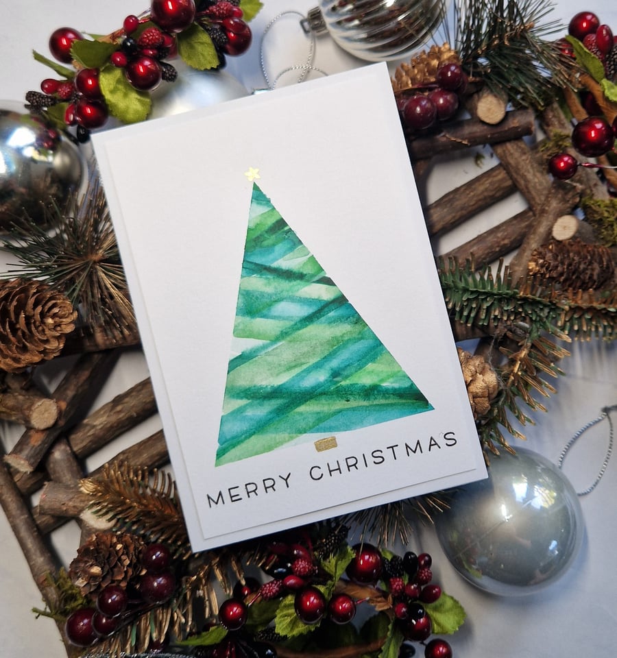 Watercolour Christmas tree card
