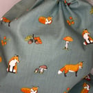 Lovely fox, fungi and acorns small fabric gift or storage bag 
