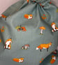 Lovely fox, fungi and acorns small fabric gift or storage bag 