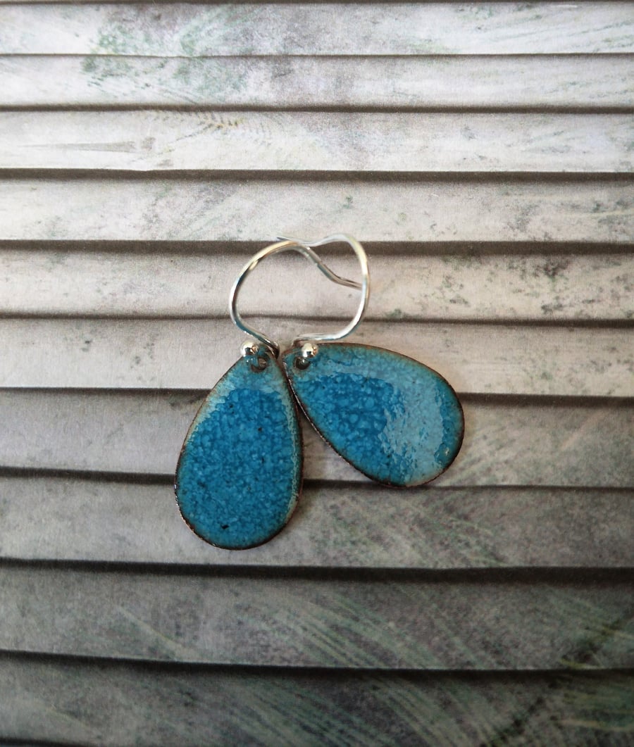 Turquoise teardrop earrings in enamelled copper 264