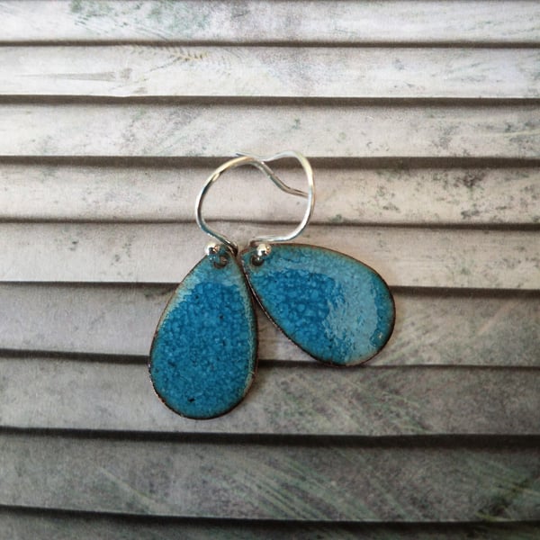 Turquoise teardrop earrings in enamelled copper 264